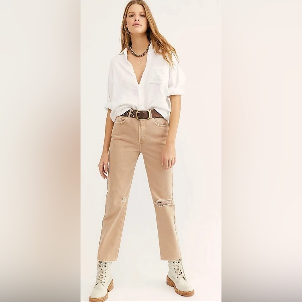 We The Free by Free People Dakota High Rise Straight Leg Jeans Beige Sz 26